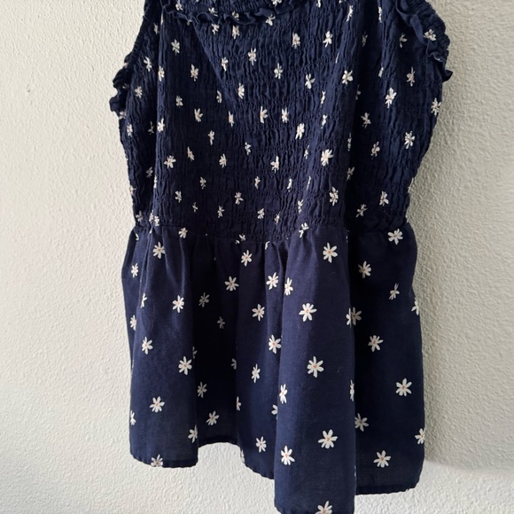 Cottagecore Ava Viv Navy White Daisy Floral Smocked Peplum Tank Top 1X Boho Chic - Picture 4 of 13
